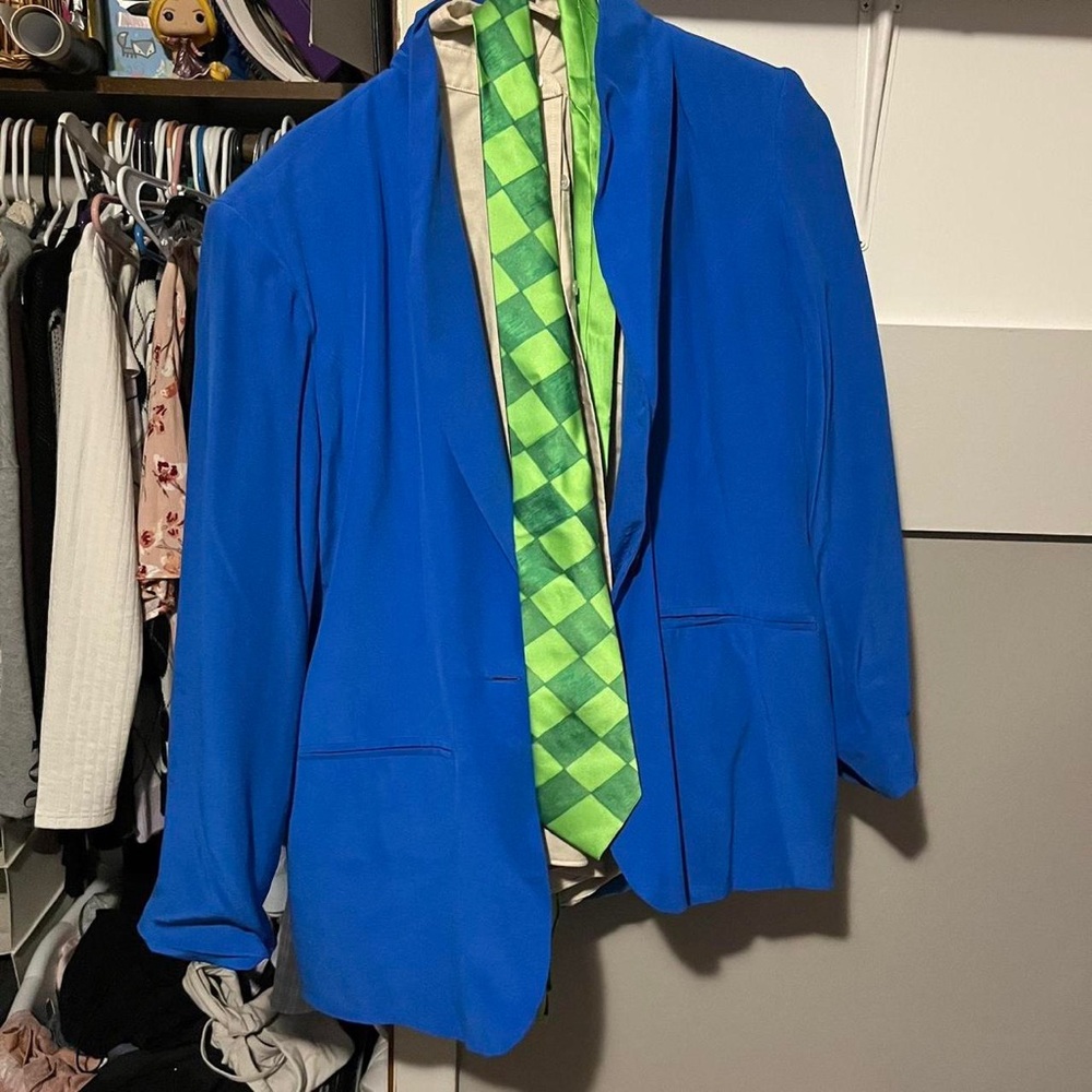 Blue Blazer with Green Tie